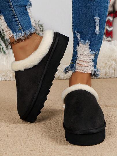 Women's High Top Thick Sole Plush Slide Slippers, Indoor/Outdoor Non-Slip Quiet Thermal Lined, Autumn/Winter