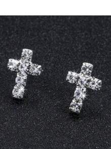 1 Paar minimalistisch elegante glänzende Kristall Kreuz Ohrstecker, vielseitiges Accessoire geeignet für den täglichen Gebrauch