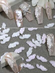 50 szt. akcesoriów do zdobienia paznokci w kształcie skrzydeł anioła, różowo-białe żywiczne akcesoria do samodzielnego zdobienia paznokci, łatwe do przyklejenia, urocze, proste i modne wzory do zdobienia paznokci dla kobiet z Japonii i Korei, odpowiednie do paznokci trumiennych, długich paznokci, etui na telefon, codziennej dekoracji paznokci i salonu kosmetycznego