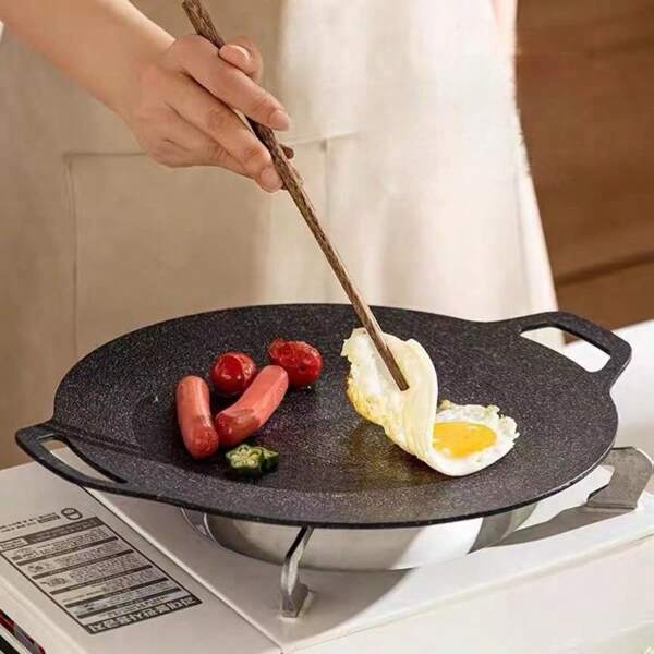 360-Grad gleichmäßiges Erhitzen, Bratpfanne, Grillplatte, tragbare flache Pfanne, Teppanyaki, leicht zu reinigendes Design, geeignet für Induktions- und Gasherd, geeignet zum Braten und Kochen