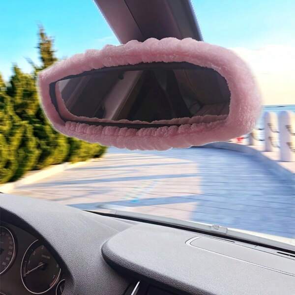 1pc Car Rearview Mirror Decoration Protective Cover Plush Rearview Mirror Decoration