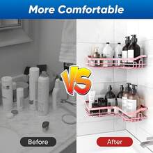 3 Pack Corner Shower Caddy Adhesive Organizer Pink  Adhesive Shower Organizer For Bathroom Storage, Rustproof Stainless Steel Shower Shelves, No Drilling, Space-Saving Shower Rack Shelf For Inside Shower, Pink - Pink - View 5