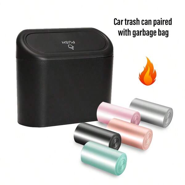 1pc Car Trash Can With 30/60pcs Garbage Bags, Lid Buckle-Style Trash Box Waterproof Car Organizer Container