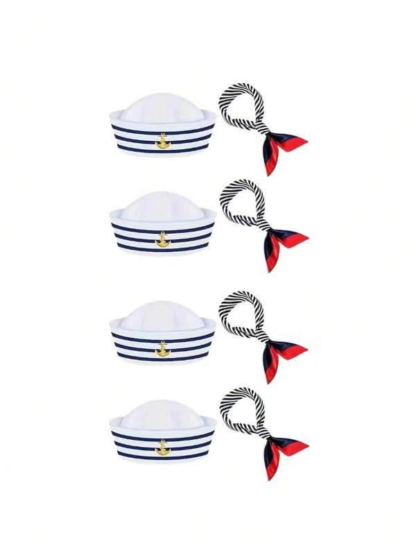 1 Set Surtido de Gorra de Marinero de Rayado de Poliéster (Fibra de Poliéster), Gorra de Capitán de Yate, Sombrero de Fiesta, Bufanda Corbata, Disfraz de Cosplay, 1 Set Surtido de Gorra de Marinero de Poliéster (Fibra de Poliéster), Gorra de Capitán de Yate