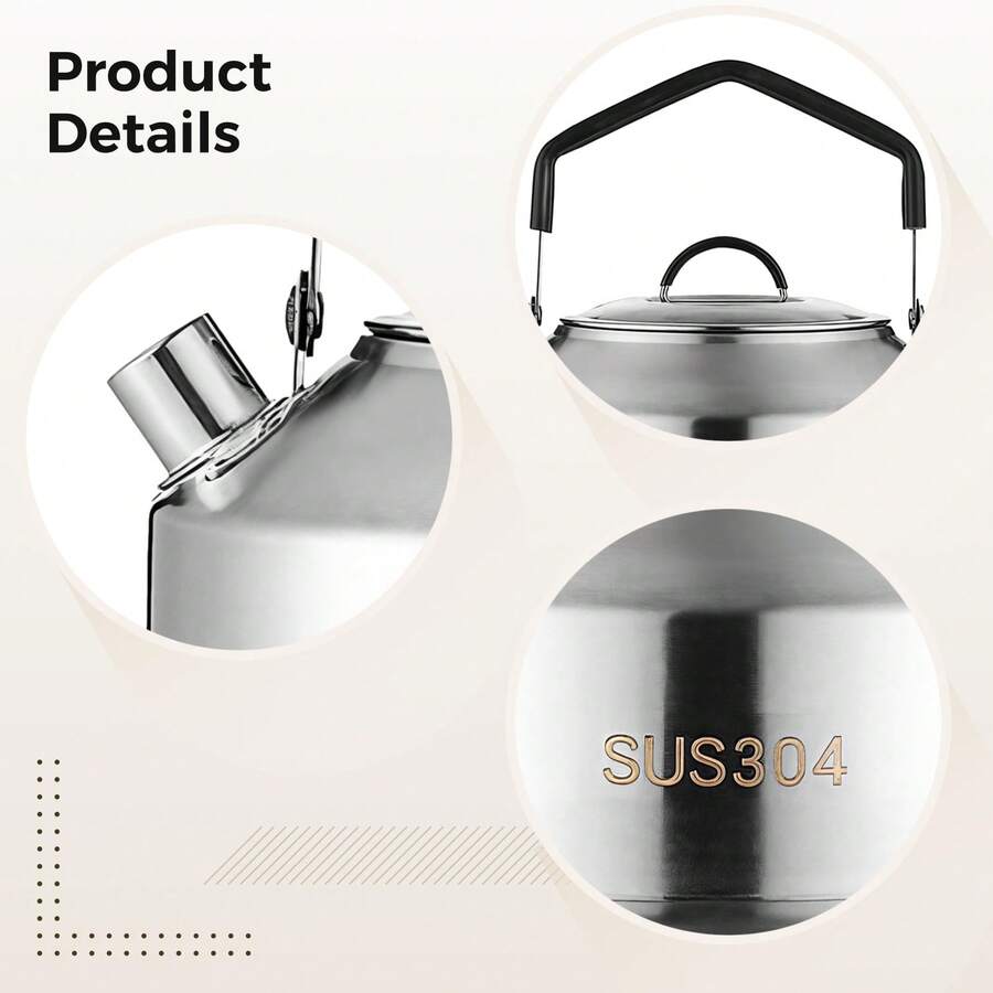 Camping Kettle SUS304 Stainless Steel, Outdoor Tea Pot With Handle, Large Capacity Water Boiler Portable Coffee Maker For Backpacking Picnic Hiking Outdoor Activities - 1 - View 1