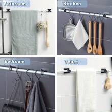 10pcs No Drill Curtain Rods Brackets, Wall Hooks, Adhesive Curtain Rod Holders With No Nails, Adjustable For High Curtains, Suitable For Bathroom, Kitchen, Home And Hotel, No Drill Needed Back To School Bathroom Decor