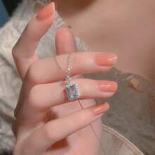 1 Stück Vintage, exquisite, elegante, luxuriöse blaue Anhänger Halskette mit kubischem Zirkonia für Frauen, Alltagsgebrauch, Urlaub, Musikfestival, Jahrestag, Paar, Geschenk für sie