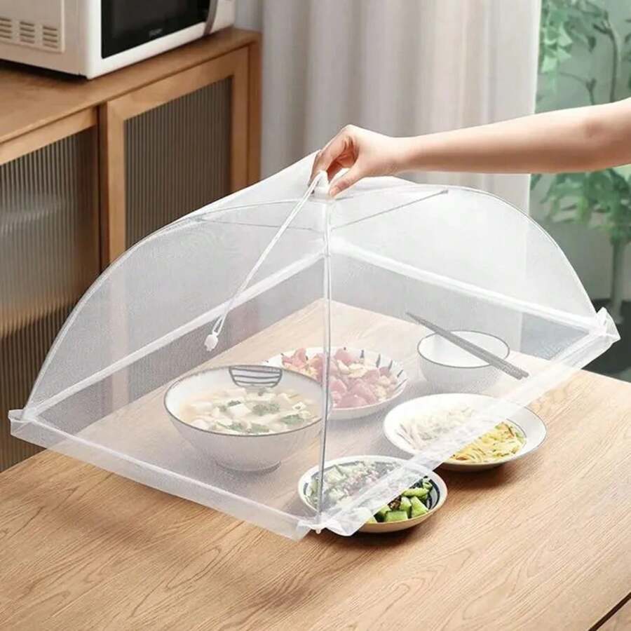 Cubierta de comida de malla plegable lavable, cubierta de mesas a prueba de insectos, cubiertas protectoras para platos, accesorios de almacenamiento para cocina del hogar 5HAC - BLANCO - Ver 1