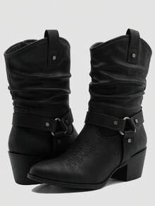 GLOBALWIN Women's Mid Calf The Western Cowgirl Boots Fashion Cowboy Boots For Women Chunky Low Heel Fall Boots Halloween Season - 19yy17 Black2 - 查看 1