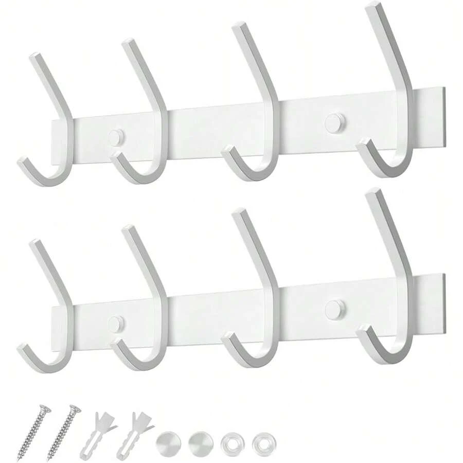 Dripex Coat Rack Rustproof Stainless Steel Coat Hooks Double Hooks Maximum Load 20 kg White 4 Hooks Pack of 2 - Weiss - Übersicht 1