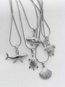 1 件简约时尚个性化不锈钢各种海洋生物吊坠项链，海洋主题适合情侣日常佩戴