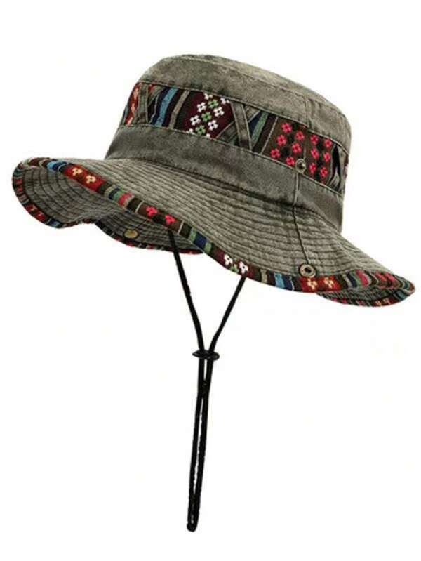 1 pezzo Cappello da cowboy unisex retrò in poliestere ricamato, adatto per attività all'aperto come la pesca, cappello da sole estivo regolabile da 56-58 cm