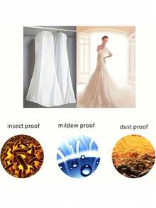 1pc Long Wedding Dress Dust Cover, Evening Gown Garment Bag, Bridal Gown Storage Bag, School/Office Supply Pouch - White - View 4