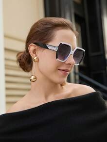 1件装黑白几何图案时尚女士眼镜太阳镜沙滩配饰女士沙滩配饰眼镜太阳镜基础款秋冬女士服装商务休闲礼物圣诞节冬季圣诞礼物 - 黑與白 - 查看 1