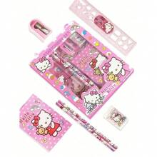6pcs/8pcs/14pcs/1Set Hello Kittys Cartoon Ruler Pencil Sharpener Eraser Notebook Set Creative Drawing Office Supplies Kitty Cat Stationery Kit Gifts (Some Parts May Be Random)(The Package Design Is Random)