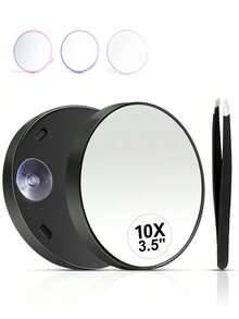 1 pieza Espejo de maquillaje con aumento 10X, espejo de mano portátil redondo con 2 ventosas para montaje en pared, espejo de maquillaje compacto portátil, usado para aplicación de maquillaje, depilación y eliminación de puntos negros/imperfecciones, esencial para viajes y escuela, para el hogar, la habitación, el baño, viajes, bodas, fiestas, cumpleaños, accesorios, regalo del Día de la Madre - Negro - Ver 8