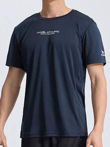 CAMEL CROWN Men's Stand-Up Collar Functional Short T-Shirt, Summer Sports Quick-Drying T-Shirt Thin Breathable Fitness Running Sunscreen Short-Sleeved Tops - Prussian Blue - View 1