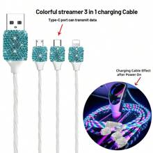 1 pièce Chargeur de voiture 2-en-1/8-en-1 avec strass, câble de charge 3-en-1 avec strass, charge rapide, Type C, USB, adaptateur de voiture, compatible avec Apple, téléphone, caméra de tableau de bord, iPad, GPS, cadeau pour les vacances/anniversaire