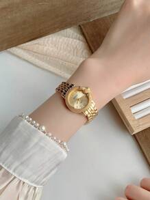 1pc Creative Watch Gold /Silver And Fashionable Quartz Watch, Suitable For Birthday Gift, Anniversary Gift, Daily Matching