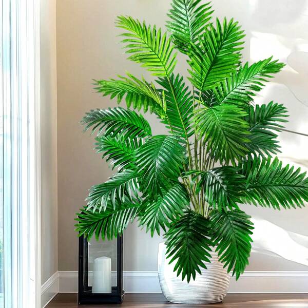 Árbol de palma artificial de Areca grande de 70-123 cm (49.1 pulgadas) Planta falsa tropical verde de plástico con ramas de hojas de palma adecuada para decoración del hogar y jardín