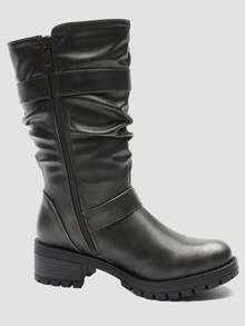 GLOBALWIN Women's Mid Calf Dress Boots Biker Motorcycle Riding Boots Women For Women Fall Boots Halloween Season - 21yy08 Xám kim loại cũ kỹ - Xem 6