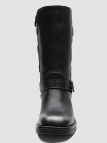 GLOBALWIN Chunky Mid Calf Fashion Dressy Motocycle Biker Military Style Combat Boots For Women Low Heel Fall Boots Halloween Season - 24YY02 仿古銀 - 查看 7