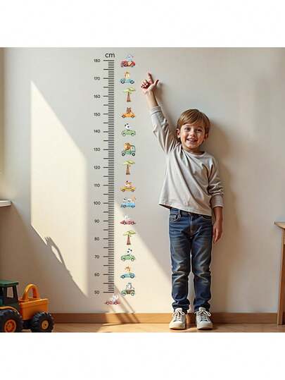 1pc Removable Construction Vehicle Height Measurement Wall Sticker, Decorative For Children's Room, Nursery And Toddler Boys, Self-Adhesive Educational Car-Themed Decal