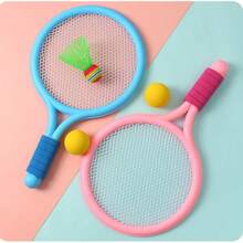 1 set de 2 piezas Raquetas de tenis de plástico con 1 pelota de tenis y 1 pelota de bádminton, pelota de entrenamiento, set de raquetas de tenis de playa, colores surtidos, adecuado para deportes al aire libre, ocio y actividades al aire libre para padres e hijos