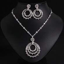 3 Peças/Conjunto Elegante Conjunto de Colar de Noiva, Conjunto de Joias de Brincos e Colar, Conjunto de Moda Feminina de Luxo Brilhante, Adequado para Uso Diário, Férias, Presente de Formatura (Várias Cores Disponíveis)