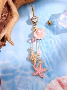 1pc Fashion Casual Elegant Sexy Beach Resort Ocean Style Shell, Starfish, Conch Pink Belly Button Rings Body Jewelry For Women, Suitable For Beach/Holiday - Multicolor - View 1