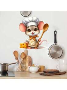 Autocollants de cuisine/Autocollants de décoration Autocollants mignons de souris chef Autocollants imperméables et anti-poussière, 1 pièce en matériau PVC Autocollants amovibles et résistants à l'usure, convenant à la décoration de cuisine, de mur, de restaurant, Stickers muraux 15 x 15 cm, cadeaux d'anniversaire intéressants, cadeaux de remise des diplômes, donnez à votre maison un nouveau look