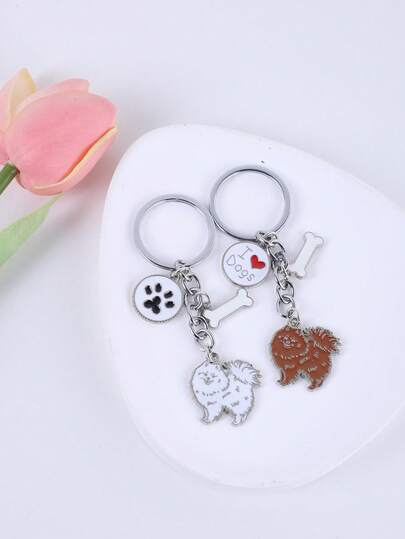1pc Metal Cute Pomeranian DIY Key Chain Bag Pendant Dog Animal Keyring Car Keychain Best Friend Gift