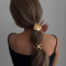 1/2/3件金紫荆花发带后马尾发带女士高端海星贝壳发带发饰发带发圈花形发带花形发饰发绳海星贝壳发绳弹力发带发饰高弹力马尾辫固定器完美礼物返校