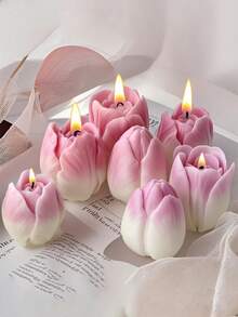 郁金香花蕾硅胶蜡烛模具，结构精巧，易于拆卸和清洁，专为批量蜡烛生产而设计，兼容石膏雕塑和创意绘画，是手工 DIY 爱好者的灵感来源，花园庭院花盆景观装饰，树脂水晶，办公桌家居卧室入口大厅艺术装饰 - 白色 - 查看 5
