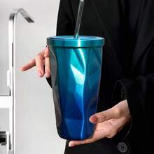 1pc Stainless Steel Vacuum Insulated Water Bottle With Straw, Large Capacity, Multi-Color, Suitable For Office, Car, Outdoor, Couples, Students, Christmas Gift, Birthday Gift, Back To School - Multicolor - View 13