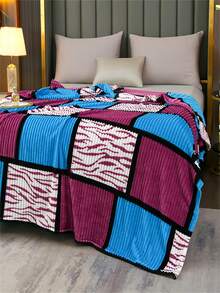 1 pieza Manta de felpa a cuadros y rayas, manta suave y cálida para cama, sofá, siesta en la oficina, aire acondicionado - Azul - Ver 4