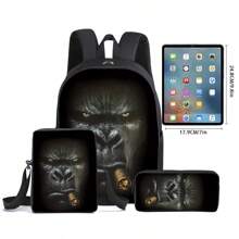 Animal Pattern Printed Backpack Three Pieces Set (Single-Layer Backpack + Shoulder Strap Lunch Bag + Single-Layer Pencil Bag)