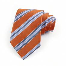 ZONFAZ Men's Striped Tie 7.5cm Tie Green Orange Stripes Ties Business Meeting Suit Wedding Party Office Tie Men's Gift Accessories - Multicolor - View 11