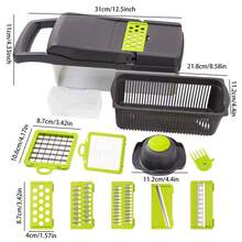 16-Piece Multi-Function Kitchen Set: Vegetable & Fruit Chopper, Manual Food Grater, Onion & Potato Shredder | Space-Saving Design, Dishwasher, Easy Prep For Meals | Kitchen + Travel Accessories, Cocina Decor - Green - View 9