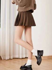 1 双女士加大码紧身裤袜，时尚简约风格连裤袜，天鹅绒打底裤 - 杏色 - 查看 3