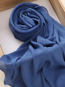 1pc Women's Plain Crinkled Chiffon Hijab Scarf - Mint Green - View 15