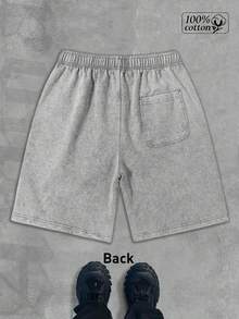 Star Flame Design Gradient Washed Shorts, Y2K 100% Cotton Men's Graphic Print Shorts, Men's T-Shirts, Custom Men's Tops, Men's Shirts, Summer Shorts, Personalized T-Shirts, Men's Graphic Shorts - 灰色 - 查看 2