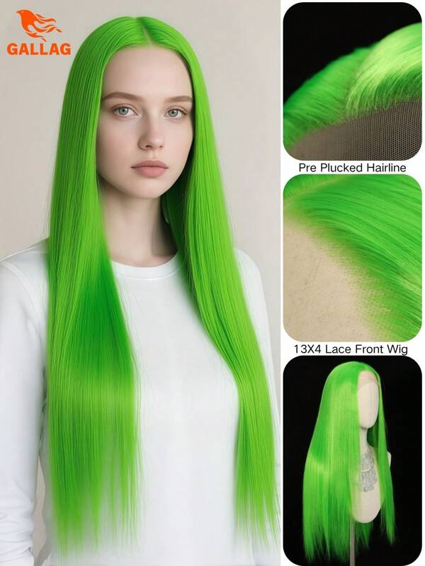 13x4 Lace Front Wig In Light Green - 180% Density, High Temp Fiber, Glueless, Pre-Plucked, Heat Resistant Synthetic For Women's Style Needs