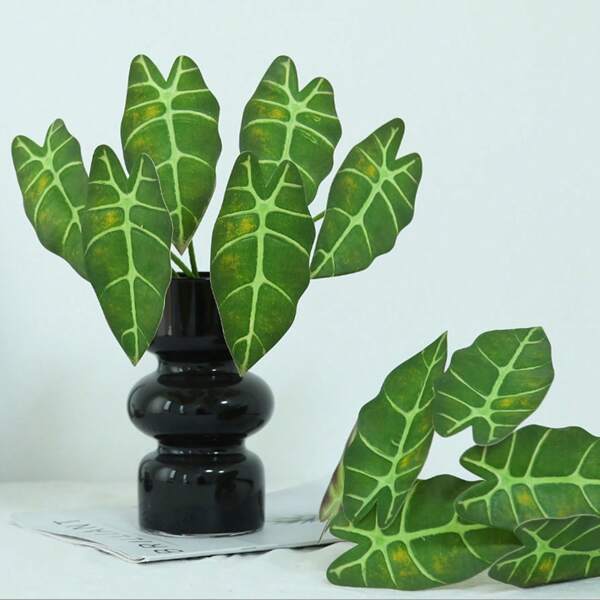6Pcs Black Peacock Leaf Simulation Plant, Perfect For Home Decoration, Vase Decoration, Photography Props Room Decoration Aesthetics Gift