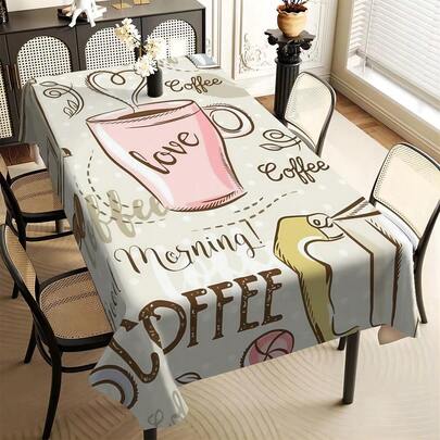 1/20 chiếc khăn trải bàn hình chữ nhật chủ đề cà phê, họa tiết tách cà phê màu hồng, dùng cho phòng ăn, phòng khách, trang trí ngoài trời, trang trí nhà cửa, dã ngoại, tiệc buffet, bữa tối ngày lễ, quà tặng