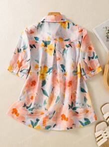Women's All-Over Floral Print Button-Front Shirt - Short Sleeve Collared Blouse For Date Nights/Parties/Travel, Spring-Summer Wardrobe Essential With Versatile Styling