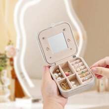 New- All Travel Jewelry Case, To Go Portable Jewelry Box, Travel Jewelry ,Portable Jewellery Storage Holder For Rings Earrings Necklace, Gifts For Girls Women  Mirror - - 顏色如圖所示 + 尺寸如圖所示 - 查看 2