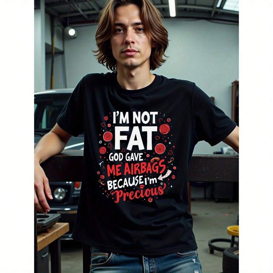 Las camisetas vintage de bandas talla grande populares, camisetas sin mangas para hombres, camisetas cómicas con airbags: una versión humorística sobre la aceptación corporal, camisetas talla grande, camisetas negras para hombres - Negro - Ver 1
