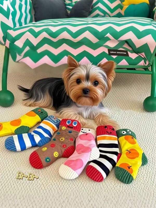 PETSIN 1pc Pet Cartoon Socks Toy, Hide Food Sound Toy, Dog Toy, Chewing Tooth Grinding Puzzle Toy, Slow Feeder Toy, Pet Toy, Pet Supplies