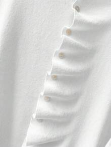 FOR BEAUTY Spring And Summer New White Round Neck Button Folding Placket Short Sleeved Knitted Cardigan Women's Slim Fit Daily Casual Commuting Thin Sweater White Tops